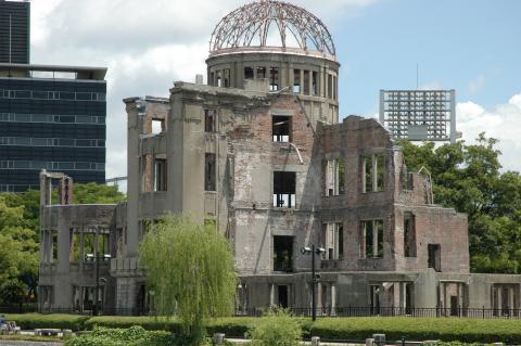 The Hiroshima Atomic Dome, the only building left standing near the epicenter of the bombing.